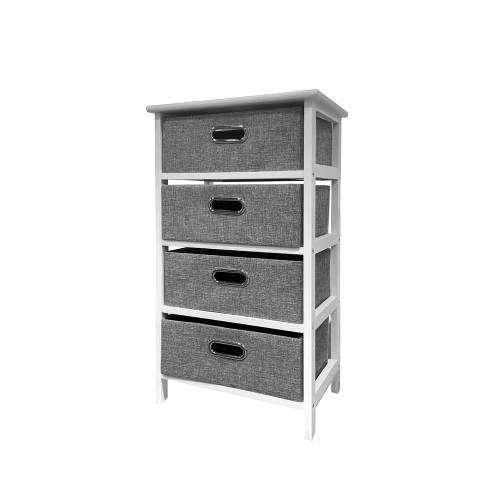 Jessar - unité de rangement en bois avec 4 tiroirs en tissu, gris et blanc