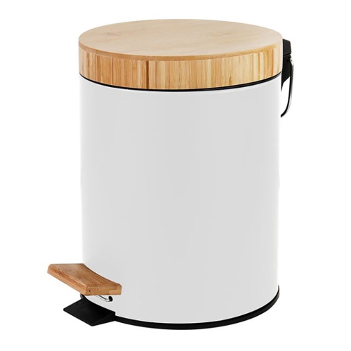 Image 1 of 2.. Jessar - Pedal Bin, 5 Liter Capacity, Soft Close, Bamboo Lid, White