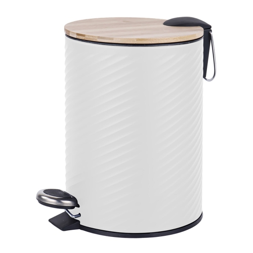 Image 1 de 2.. Jessar – bac à pédales, capacité de 5 litres, fermeture en douceur, couvercle en bambou, blanc