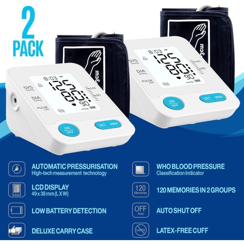 Medca Upper Arm Blood Pressure Monitors - Large Adjustable Cuff - Automatic Bp Machine with Large Backlit Lcd Display and 120 Memory Readings for