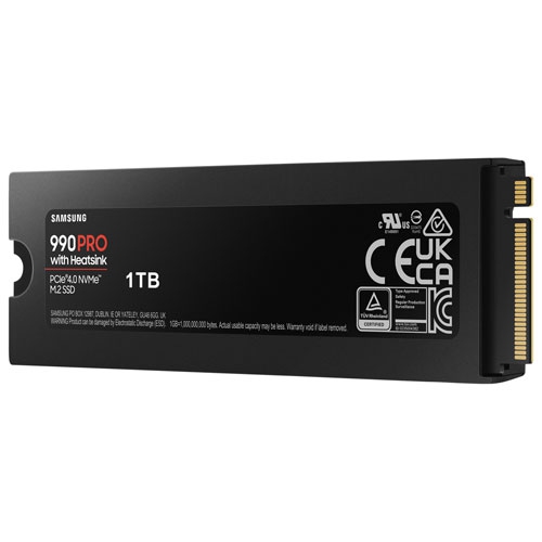 Disque SSD interne NVMe PCIe 990PRO 1 To de Samsung avec dissipateur thermique - remis à neuf (bon état) - Noir - Rouge