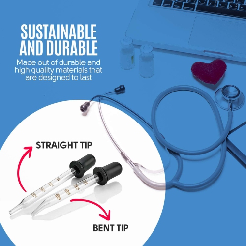 Eye Dropper - Bent & Straight Tip Calibrated Glass Medicine Droppers for Medications or Essential Oils Pipette Dropper for Accurate Easy Dose and