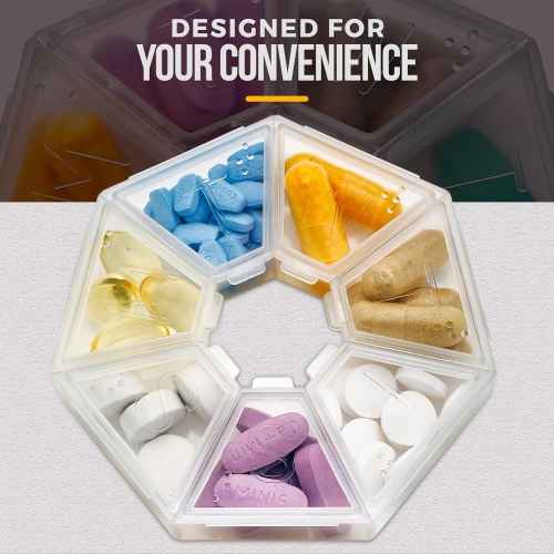 Medca Weekly Pill Organizer Clear 7-Sided Pill Reminder, Round Shaped, Pack of 4
