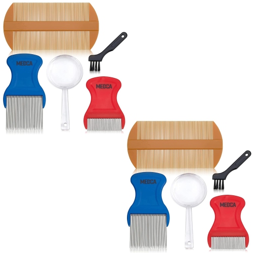 Image 1 of 8.. Premium 5 Piece Lice Kit - Nit Removal Fine Tooth Comb and Magnifier Full Treatment Set - Louse and Nit Combs Removes Eggs with Rounded Tips for
