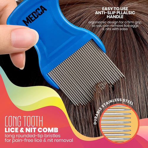 Premium 5 Piece Lice Kit - Nit Removal Fine Tooth Comb and Magnifier Full Treatment Set - Louse and Nit Combs Removes Eggs with Rounded Tips for