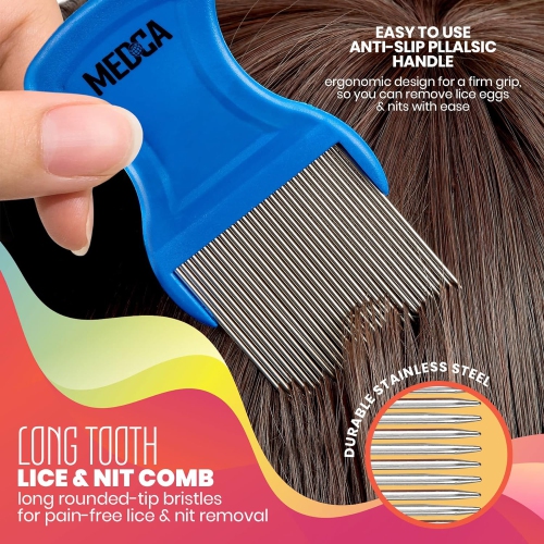 Premium 5 Piece Lice Kit - Nit Removal Fine Tooth Comb and Magnifier Full Treatment Set - Louse and Nit Combs Removes Eggs with Rounded Tips for