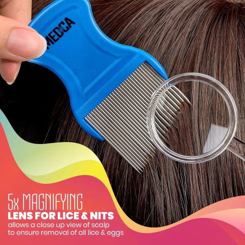 Premium 5 Piece Lice Kit - Nit Removal Fine Tooth Comb and Magnifier Full Treatment Set - Louse and Nit Combs Removes Eggs with Rounded Tips for