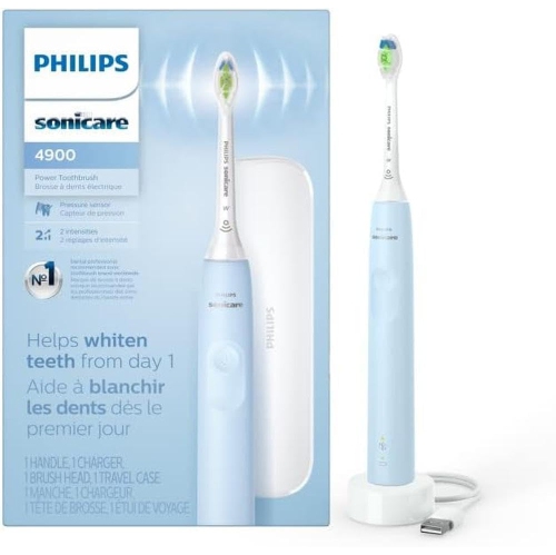 Brosse à dents électrique Sonicare 4900 de Philips, brosse à dents électrique rechargeable avec capteur de pression, bleu clair HX3683/32 AMZ exclusif