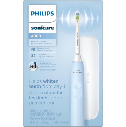 Brosse à dents électrique Sonicare 4900 de Philips, brosse à dents électrique rechargeable avec capteur de pression, bleu clair HX3683/32 AMZ exclusif