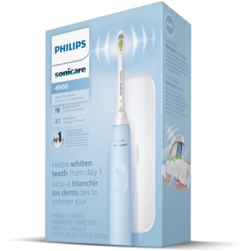 Brosse à dents électrique Sonicare 4900 de Philips, brosse à dents électrique rechargeable avec capteur de pression, bleu clair HX3683/32 AMZ exclusif