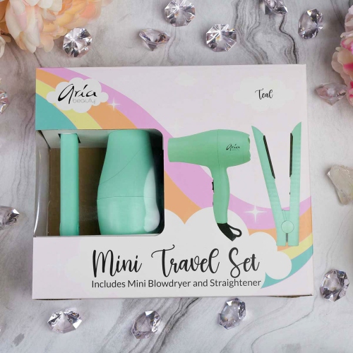 Aria Beauty - Mini Travel Set: Flat Iron and Dryer Teal