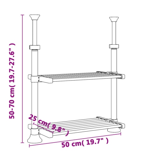 vidaXL Kitchen Shelf 50x25x(50-70) cm Aluminium