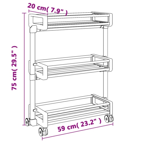 vidaXL Storage Trolley 59x20x75 cm Aluminium