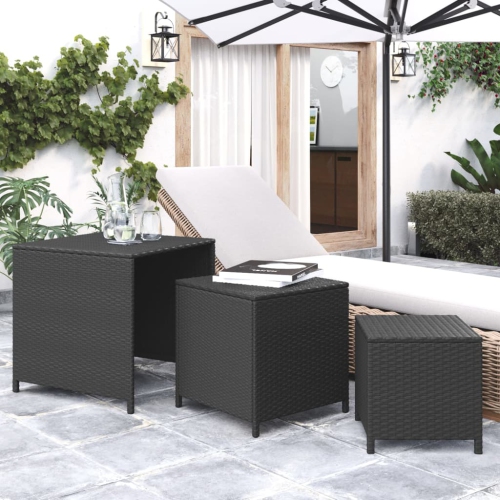 VIDAXL  Nesting Tables 3 PCs Black Poly Rattan