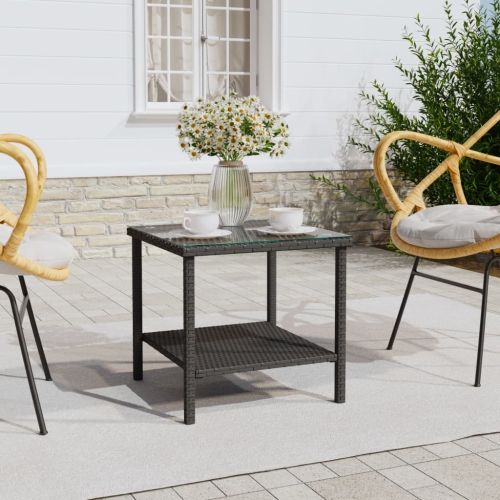 vidaXL Side Table Black 45x45x45 cm Poly Rattan and Tempered Glass