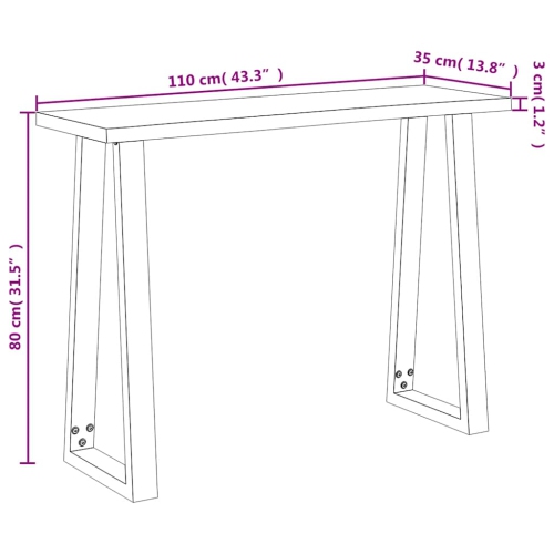 vidaXL Console Table with Live Edge 110x35x80 cm Solid Wood Acacia