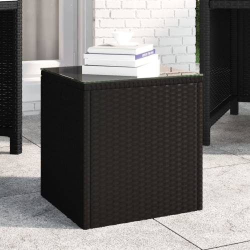 VIDAXL  Side Table Black 40X37X40.5 Cm Poly Rattan And Tempered Glass