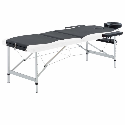 Table de massage pliable à 3 zones en aluminium noir et blanc vidaXL