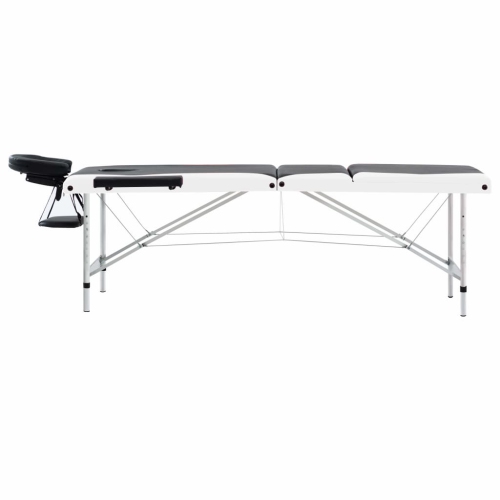 Table de massage pliable à 3 zones en aluminium noir et blanc vidaXL