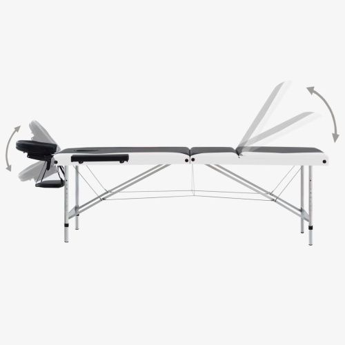 Table de massage pliable à 3 zones en aluminium noir et blanc vidaXL