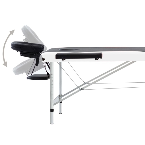 Table de massage pliable à 3 zones en aluminium noir et blanc vidaXL