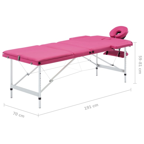 vidaXL Foldable Massage Table 3 Zones Aluminium Pink