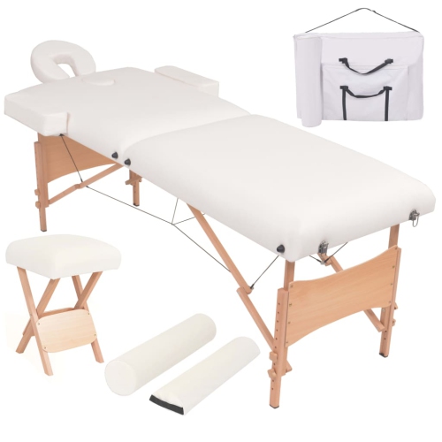 vidaXL 2-Zone Folding Massage Table and Stool Set 10 cm Thick White