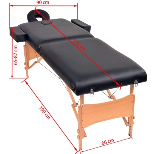 vidaXL 2-Zone Folding Massage Table and Stool Set 10 cm Thick Black
