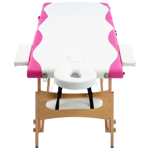 vidaXL Foldable Massage Table 3 Zones Wood White and Pink