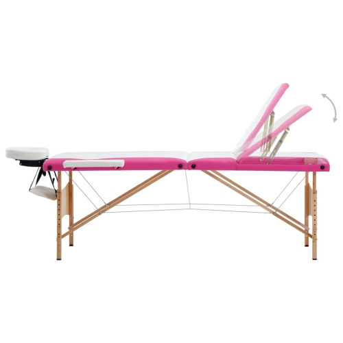vidaXL Foldable Massage Table 3 Zones Wood White and Pink