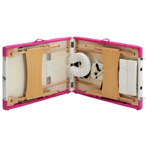 vidaXL Foldable Massage Table 3 Zones Wood White and Pink