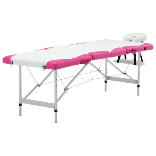 Table de massage pliable à 4 zones en aluminium blanc et rose vidaXL