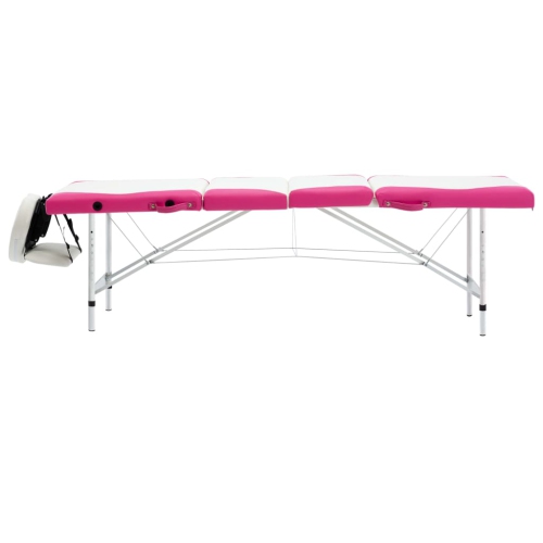 Table de massage pliable à 4 zones en aluminium blanc et rose vidaXL