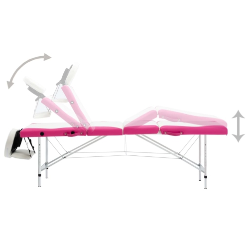 Table de massage pliable à 4 zones en aluminium blanc et rose vidaXL