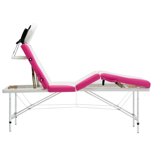 Table de massage pliable à 4 zones en aluminium blanc et rose vidaXL