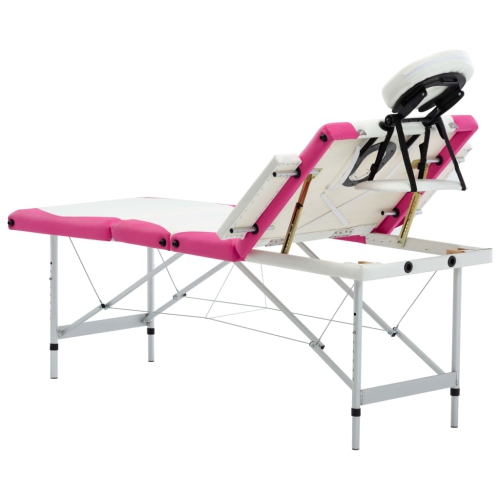 Table de massage pliable à 4 zones en aluminium blanc et rose vidaXL