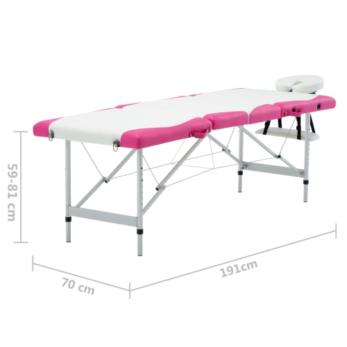 Table de massage pliable à 4 zones en aluminium blanc et rose vidaXL