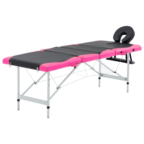 vidaXL 4-Zone Foldable Massage Table Aluminium Black and Pink