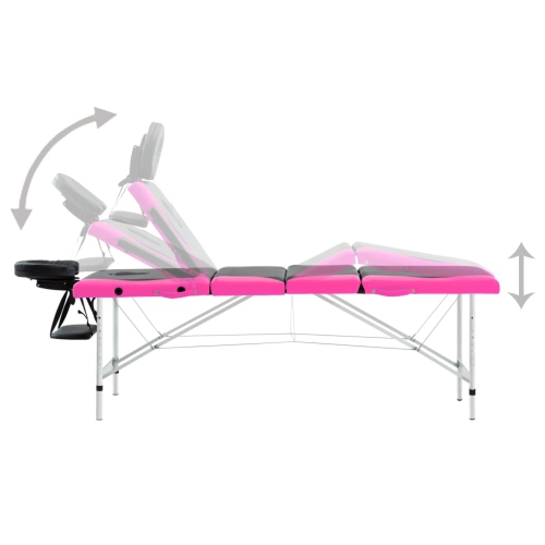 vidaXL 4-Zone Foldable Massage Table Aluminium Black and Pink
