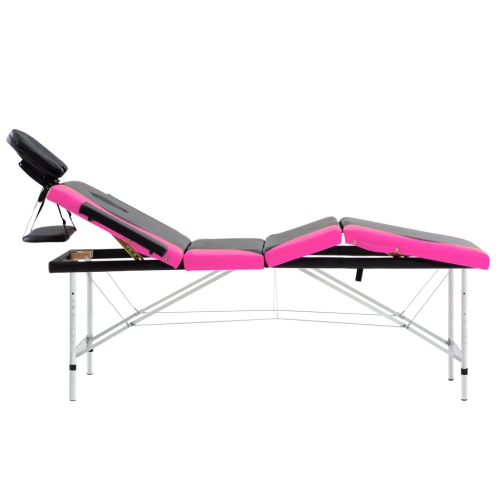 vidaXL 4-Zone Foldable Massage Table Aluminium Black and Pink
