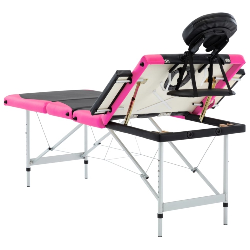 vidaXL 4-Zone Foldable Massage Table Aluminium Black and Pink