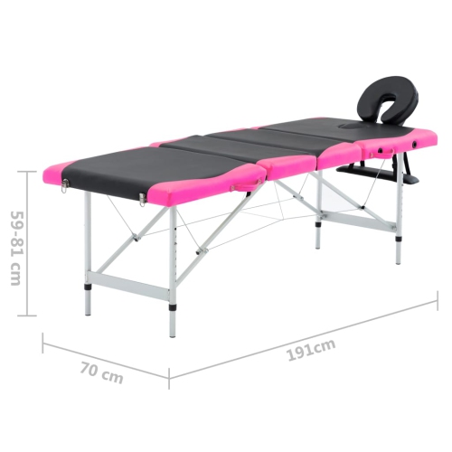 vidaXL 4-Zone Foldable Massage Table Aluminium Black and Pink
