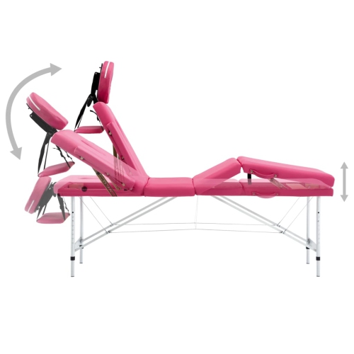 vidaXL Foldable Massage Table 4 Zones Aluminium Pink