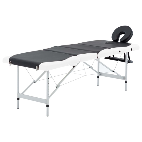 Table de massage pliable à 4 zones en aluminium noir et blanc vidaXL