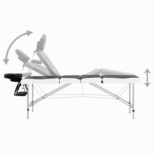 Table de massage pliable à 4 zones en aluminium noir et blanc vidaXL