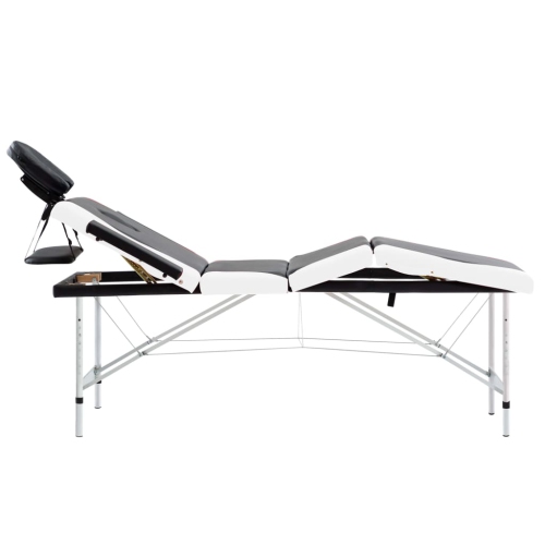 Table de massage pliable à 4 zones en aluminium noir et blanc vidaXL
