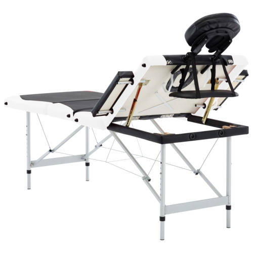 Table de massage pliable à 4 zones en aluminium noir et blanc vidaXL