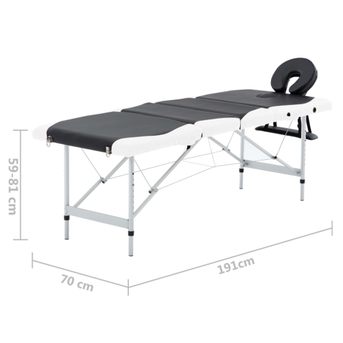 Table de massage pliable à 4 zones en aluminium noir et blanc vidaXL