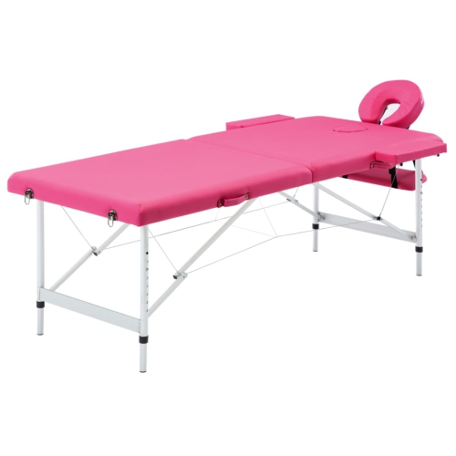 Table de massage pliable 2 zones en aluminium rose vidaXL