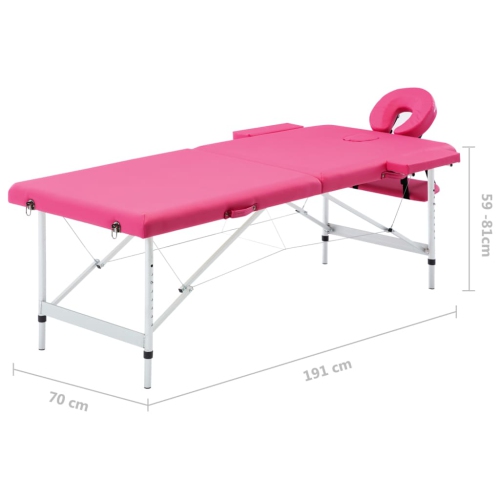 vidaXL Foldable Massage Table 2 Zones Aluminium Pink